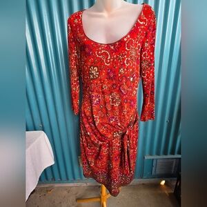 Max Studio Vibrant Red Paisley Long Sleeve Dress